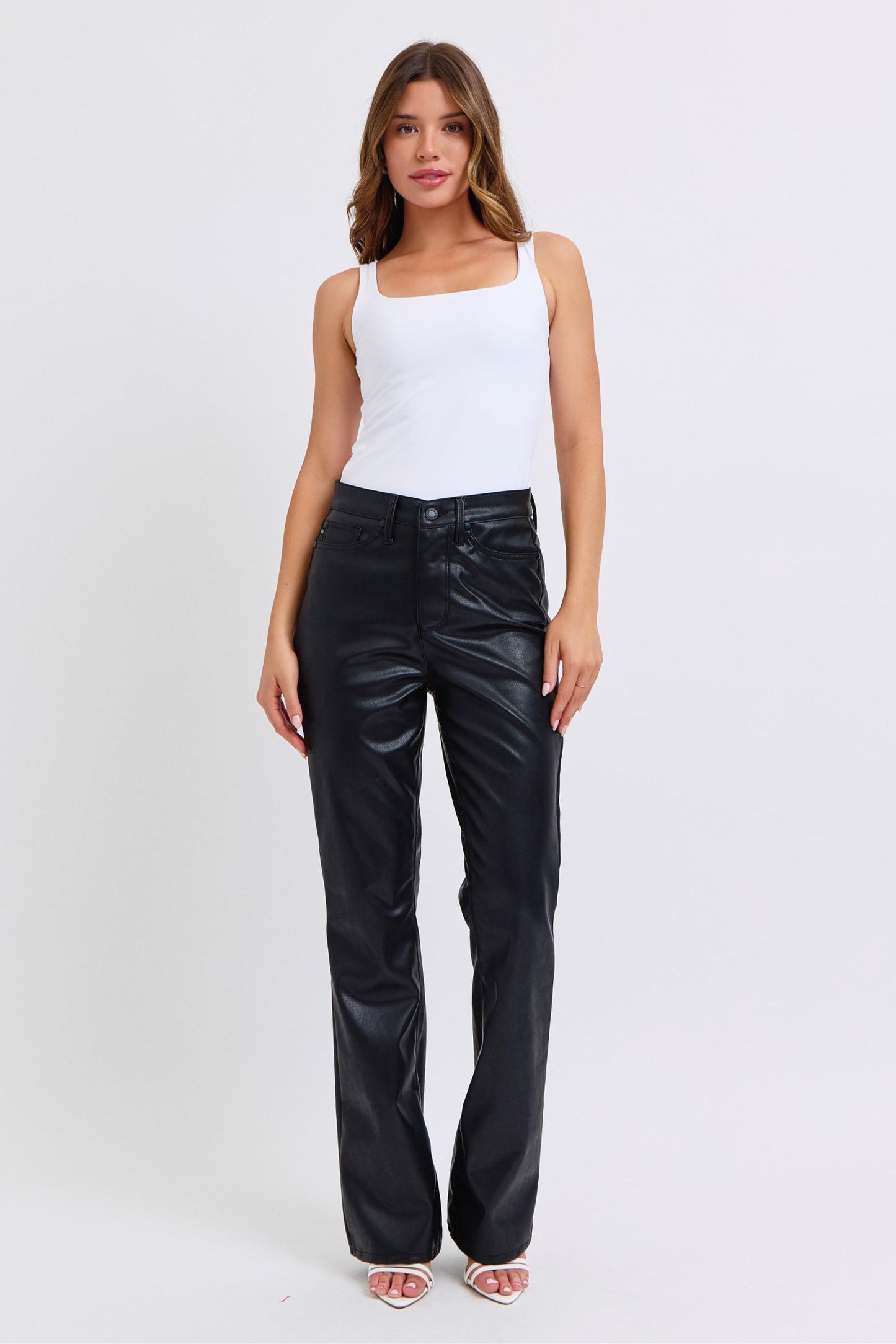 Judy Blue High Waist Faux Leather Tummy Control Jeans 88885